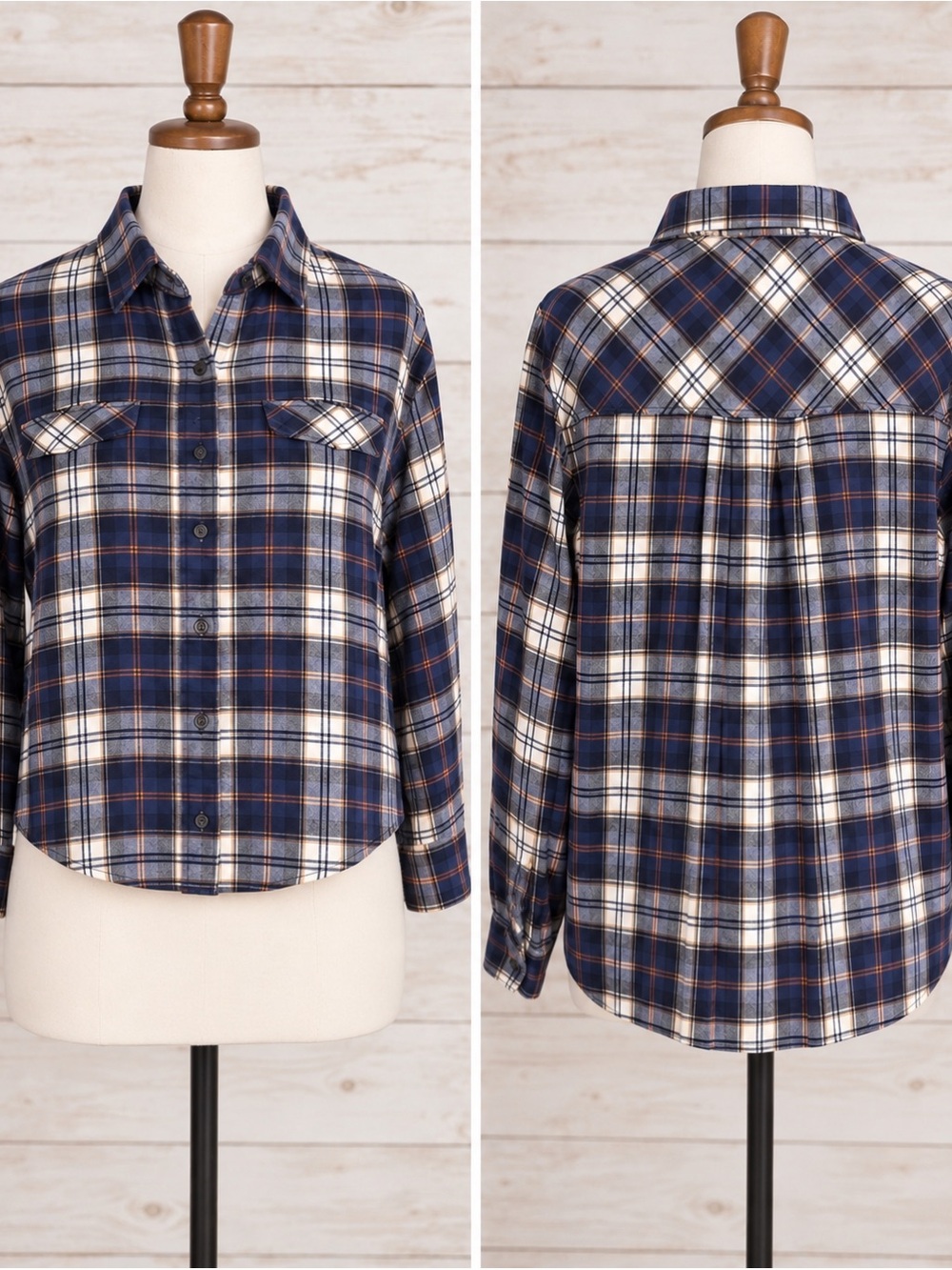 Cherish Navy, White & Rust Plaid Button-Down Shirt
